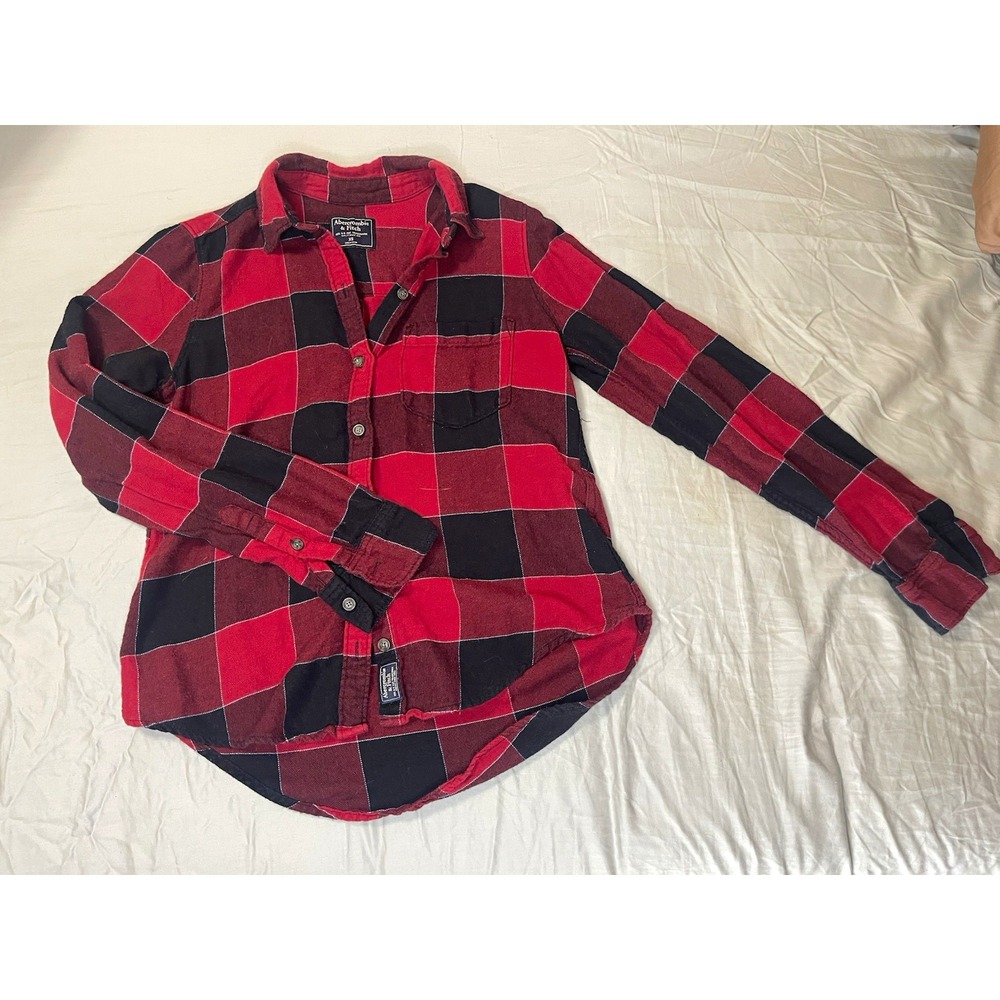 Abercrombie & Fitch Men's XS Red/Black Plaid Flannel Long Sleeve Button-Down